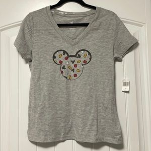 NWT Disney Parks Authentic Original Mickey Mouse Gray V-Neck T-Shirt